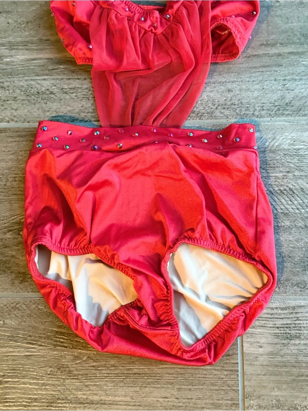 Kelle Red Dance Costume Leotard with Embelishments